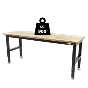 Höhenverstellbarer Arbeitsplatz mit massiver Holzplatte, 182 cm