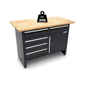 Arbeitstisch Pank mit 5 Schubladen und Türen, mit massiver Holzplatte, 120 cm