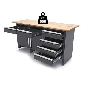 Arbeitstisch - Pank mit 6 Schubladen und 2 Türen, 171 cm