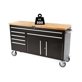 Werkzeugwagen mit Holzplatte - 152 cm, schwarz