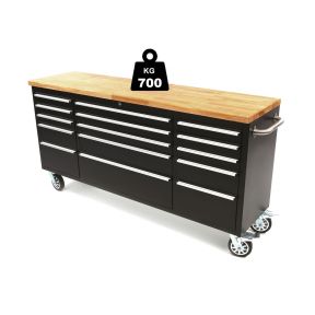 Werkzeugwagen mit Holzplatte - 182 cm, schwarz
