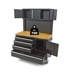 Arbeitstisch - Punk mit Wand und Schrank, Rädern, schwarz, 122 cm