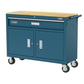 Werkzeugwagen mit Holzplatte - 117 cm, blau