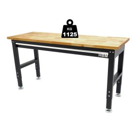 Arbeitstisch mit massiver Holzplatte und Schublade, höhenverstellbar, 152 cm