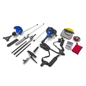 Motorischer 4-in-1-Trimmer - Freischneider, Rasenmäher, Heckenschneider, Kettensäge, Baum-Säge, 52 ccm, 2-Takt-Motor