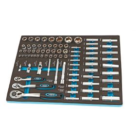 Garnitur gedor 1/4", 3/8", 1/2" im Einsatz für Wagen 54 x 39,5 x 3 cm, 81-teilig