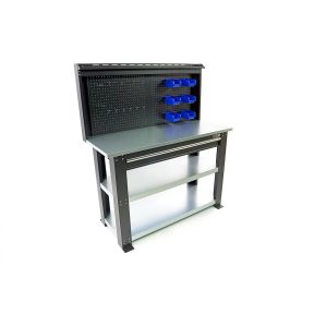 Arbeitstisch - Punk mit Schublade, Stahl mit perforierter Wand und 2 Regalen, 137 cm