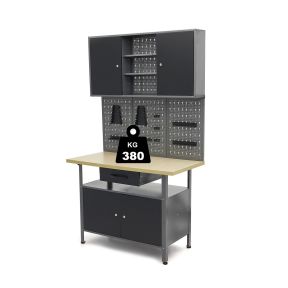 Arbeitstisch - Pank mit Wand und Schrank, 120 x 60 x 200 cm
